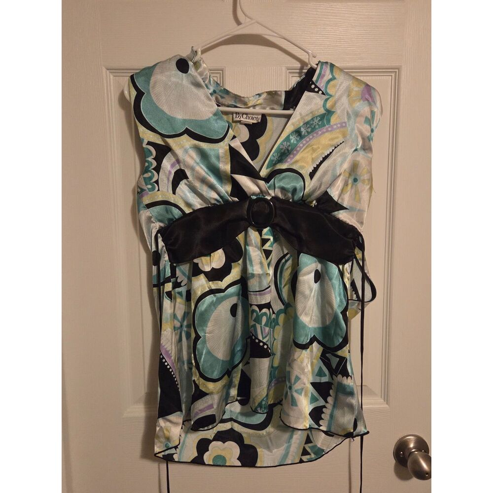Women's Y2K By Choice Medium Shirt Multicolored Satin Babydoll Tie Back